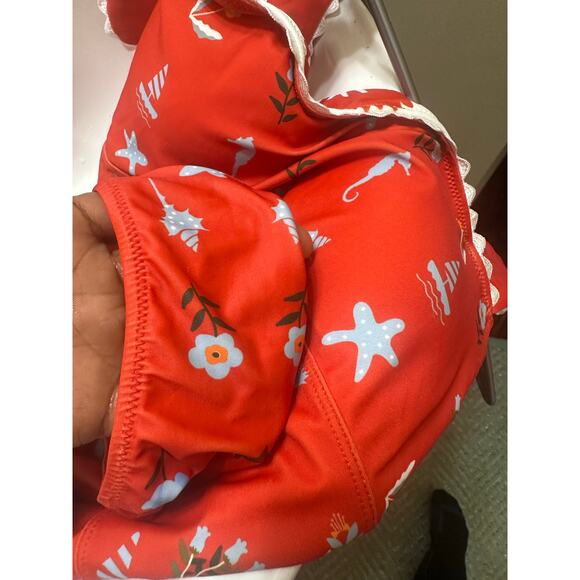 Jessie Zhao One-Piece Swimsuit Womens S Red Coral Tie Strap Reversible Swimwear - Picture 8 of 8